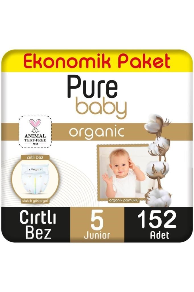 Pure Baby Organik Pamuklu 5 Numara Junior 152li Bebek Bezi