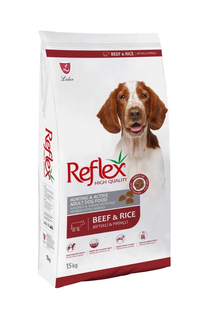 Reflex Av Köpeği & Yüksek Aktiviteli Biftekli ve Pirinçli  Yetişkin Köpek Maması 15 kg