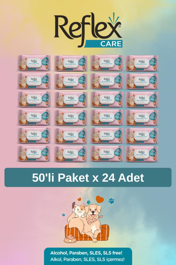 Reflex Care Evcil Hayvanlar İçin Çok Amaçlı Hijyenik Temizleme Mendili 50li x 24 Adet
