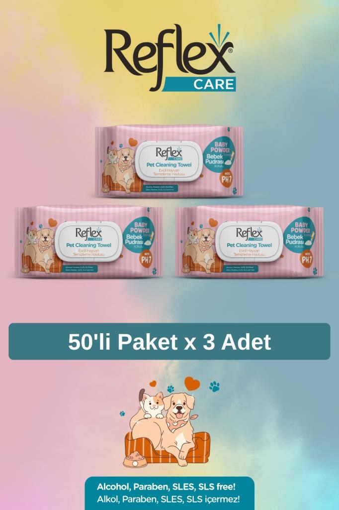 Reflex Care Evcil Hayvanlar İçin Çok Amaçlı Hijyenik Temizleme Mendili 50li x 3 Adet