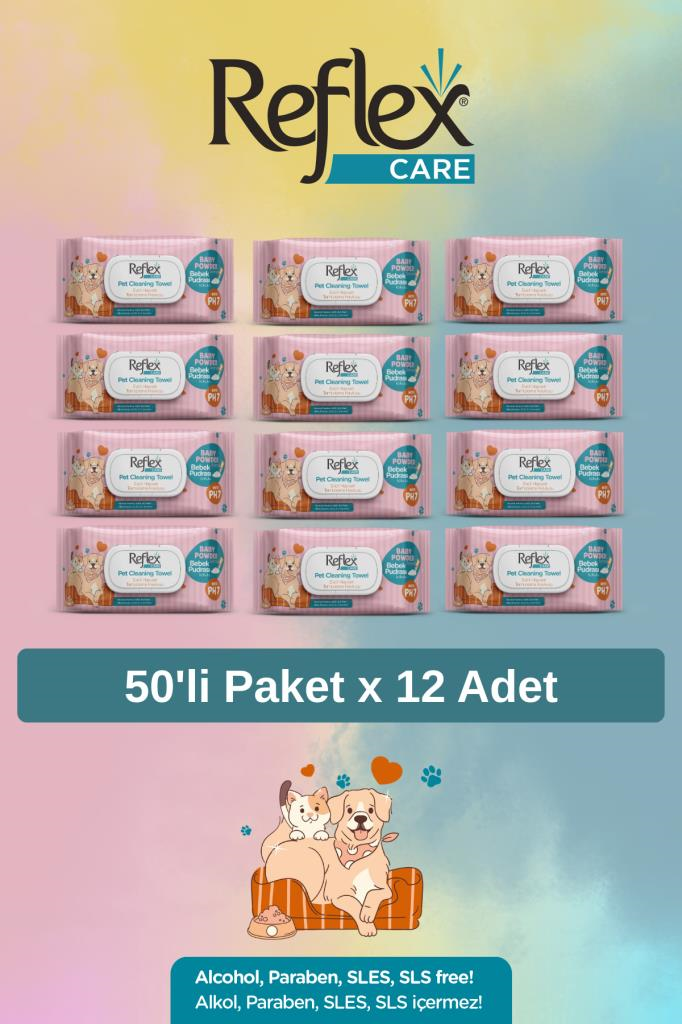 Reflex Care Evcil Hayvanlar İçin Çok Amaçlı Hijyenik Temizleme Mendili 50li x 12 Adet