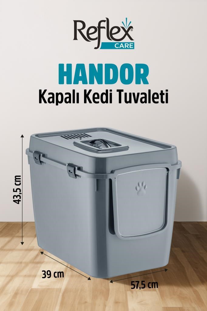 Reflex Care Handor Kapalı Kedi Tuvaleti Gri (57,5 x 43,5 x 39 cm)