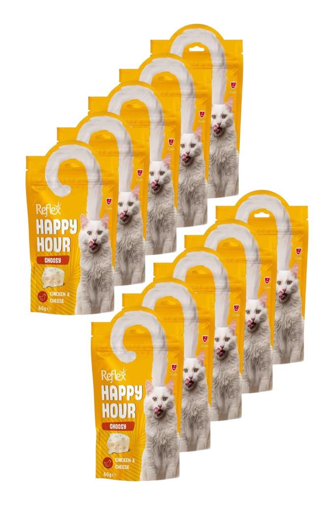 Reflex Happy Hour Tavuk Etli ve Peynirli Seçici Kediler için Kedi Ödülü 10 x 60gr