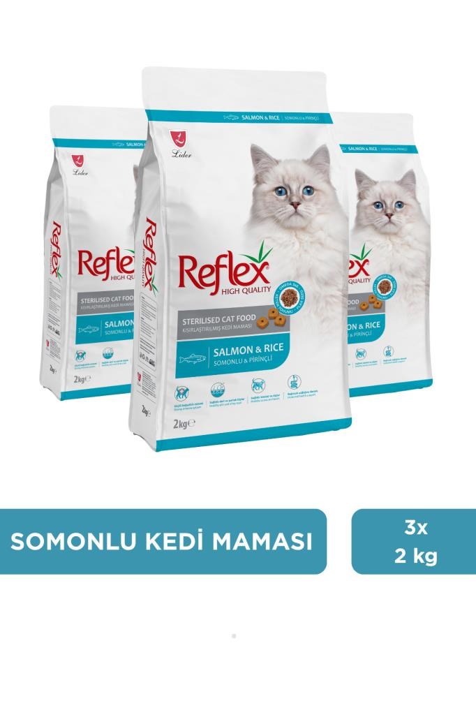 Reflex Kısırlaştırılmış / Sterilised Somonlu ve Pirinçli Kedi Maması 2 kg x 3