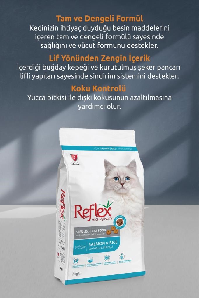 Reflex Kısırlaştırılmış / Sterilised Somonlu ve Pirinçli Kedi Maması 2 kg x 3