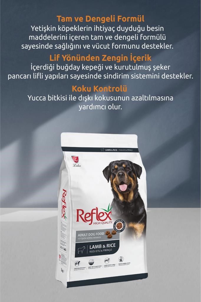 Reflex Kuzu Etli ve Pirinçli Yetişkin Köpek Maması 15 kg x 2