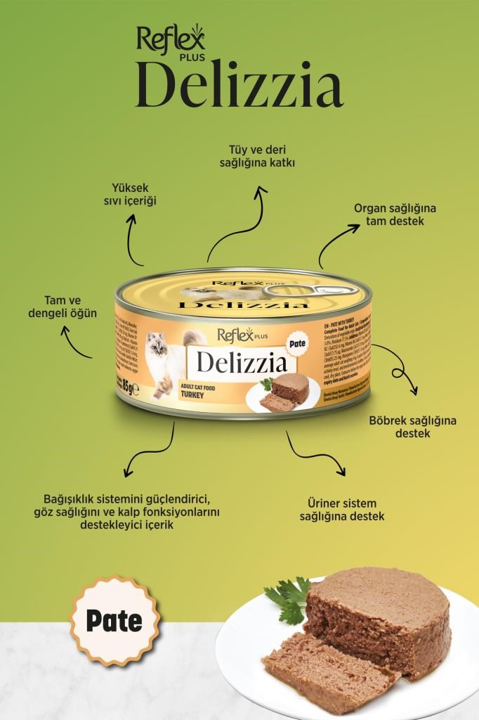 Reflex Plus Delizzia / Kıyılmış Hindi Etli Yetişkin Kedi Maması 85g x 6 Adet