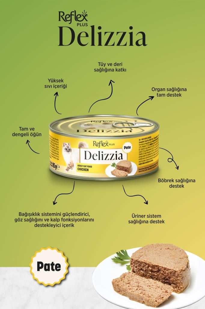 Reflex Plus Delizzia / Kıyılmış Tavuklu Yetişkin Kedi Maması 85g x 6 Adet