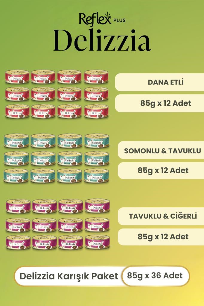Reflex Plus Delizzia / Sos İçinde Parça Etli Karışık Yetişkin Kedi Maması 85g x 36 Adet