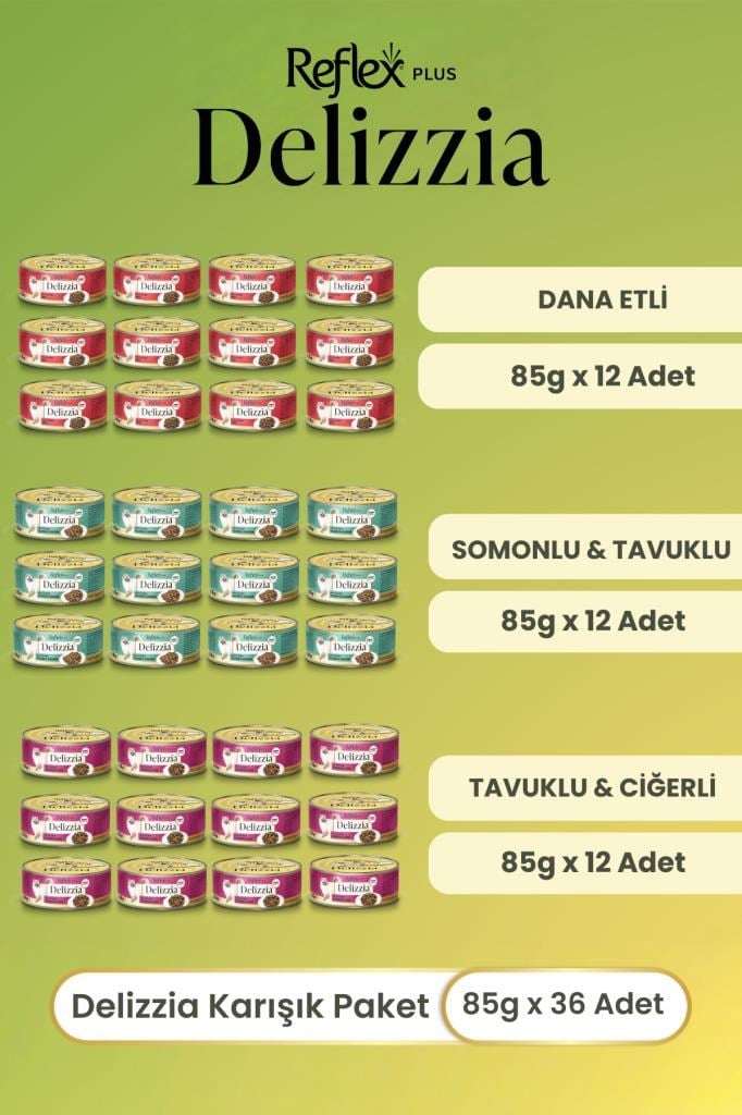 Reflex Plus Delizzia / Sos İçinde Parça Etli Karışık Yetişkin Kedi Maması 85g x 36 Adet