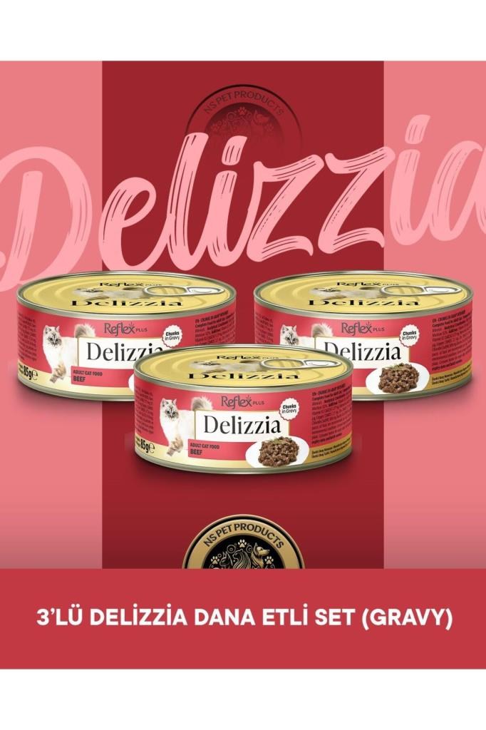 Reflex Plus Delizzia Yetişkin Dana Etli Gravy Kedi Maması 3x85 gram