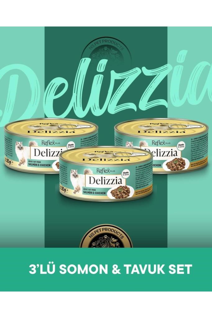 Reflex Plus Delizzia Yetişkin Somonlu-Tavuklu Gravy Kedi Maması 3x85 gram