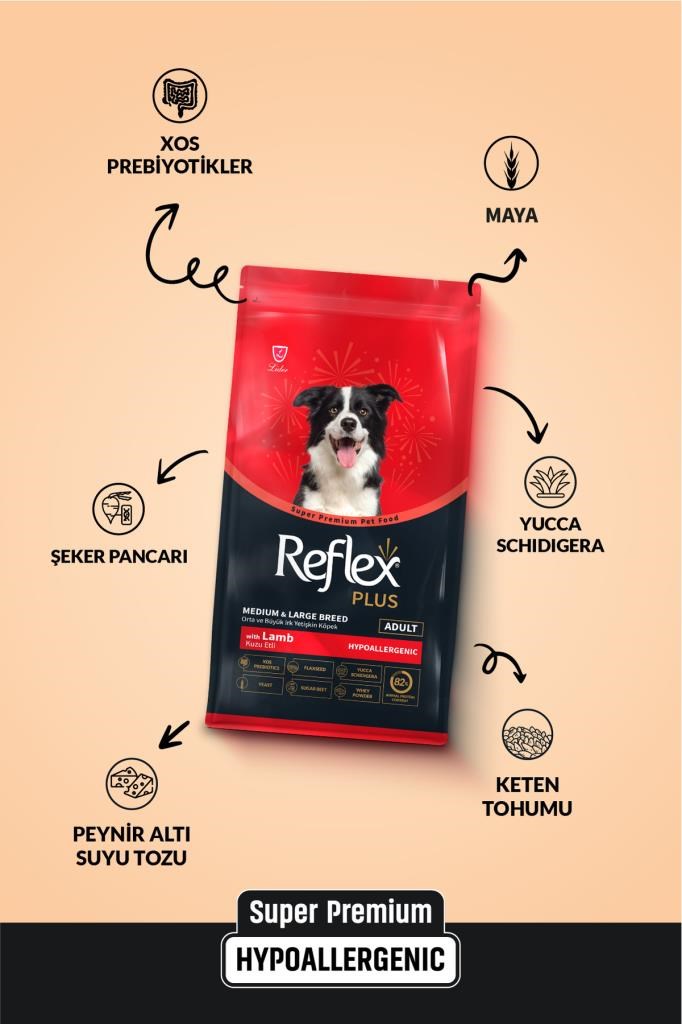 Reflex Plus Hipoalerjenik Kuzu Etli Orta Ve Büyük Irk Yetişkin Köpek Maması 12 kg