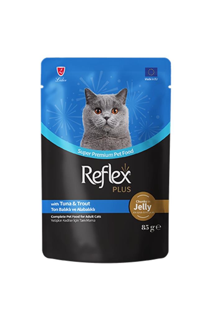 Reflex Plus Jöle İçinde Parça Ton Balıklı ve Alabalıklı Yetişkin Kedi Yaş Maması 85gr