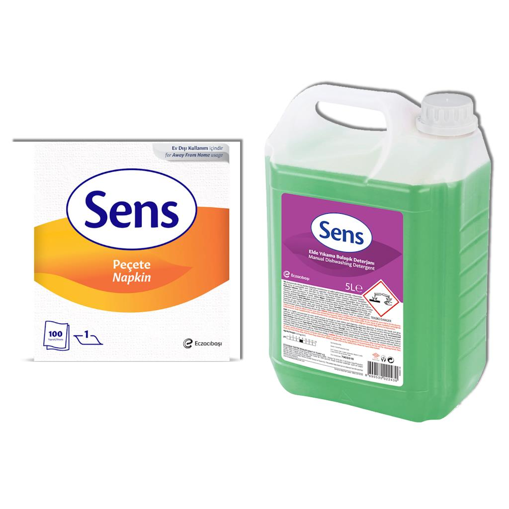 Sens Elde Yıkama Bulaşık Deterjanı 5 Lt + Sens Peçete 100 lü
