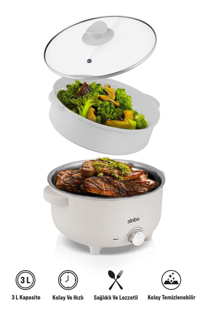 Sinbo Sco-5061 700w 3 Litre Çok Fonksiyonlu Buharlı Pişirici Güveç, Pilav, Çorba, Haşlama