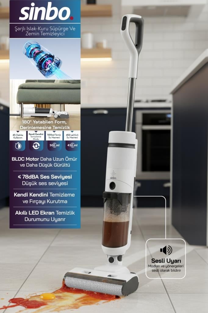 Sinbo SFC-4103 Islak Kuru Yüzey Temizleyici – Beyaz | Çok Yönlü Elektrikli Süpürge