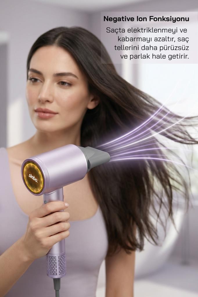 Sinbo SHD-1718 BLDC 1600W Profesyonel Saç Kurutma Makinesi - Mor – Manyetik Nozul & Sessiz Motor