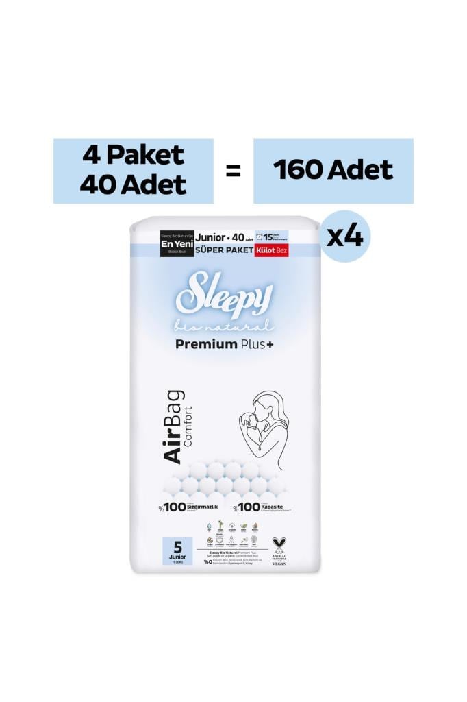 Sleepy Bio Natural Premium Plus Airbag Comfort Ultra Paket Külot Bez 5 Numara Junior 160 Adet