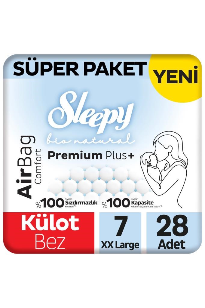 Sleepy Bio Natural Premium Plus Airbag Comfort Süper Paket Külot Bez 7 Numara Xxlarge 28 Adet