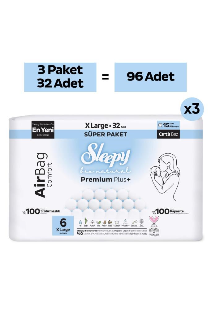 Sleepy Bio Natural Premium Plus Airbag Comfort Mega Paket Bebek Bezi 6 Numara Xlarge 96 Adet