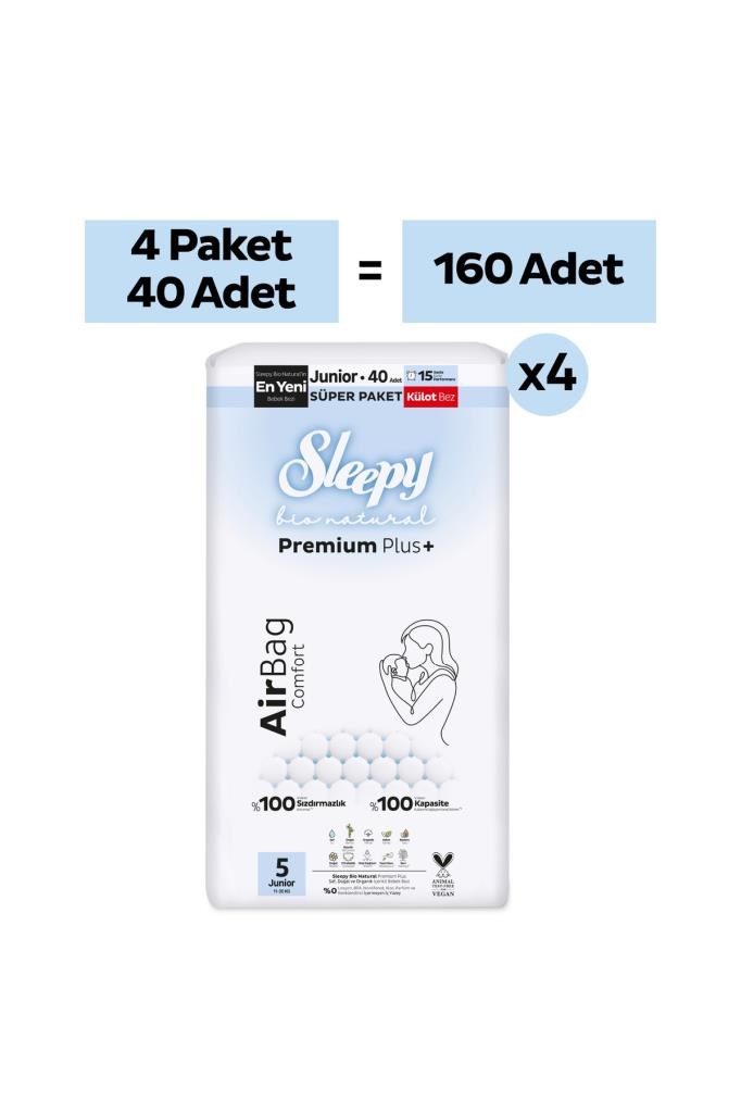 Sleepy Bio Natural Premium Plus Airbag Comfort Ultra Paket Külot Bez 5 Numara Junior 160 Adet