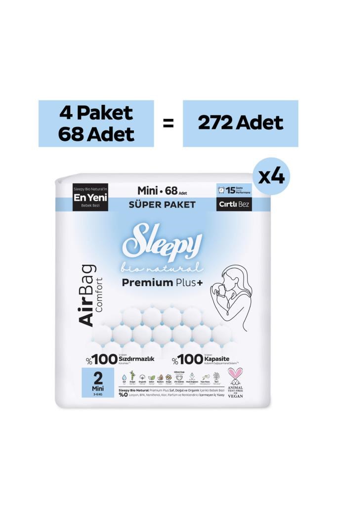 Sleepy Bio Natural Premium Plus Airbag Comfort Ultra Paket Bebek Bezi 2 Numara Mini 272 Adet
