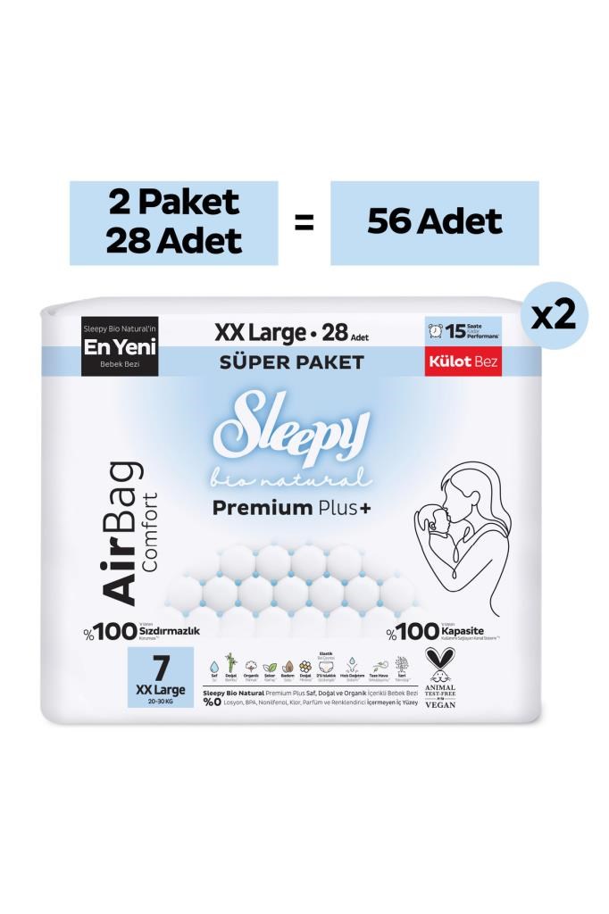 Sleepy Bio Natural Premium Plus Airbag Comfort Avantaj Paketi Külot Bez 7 Numara Xxlarge 56 Adet