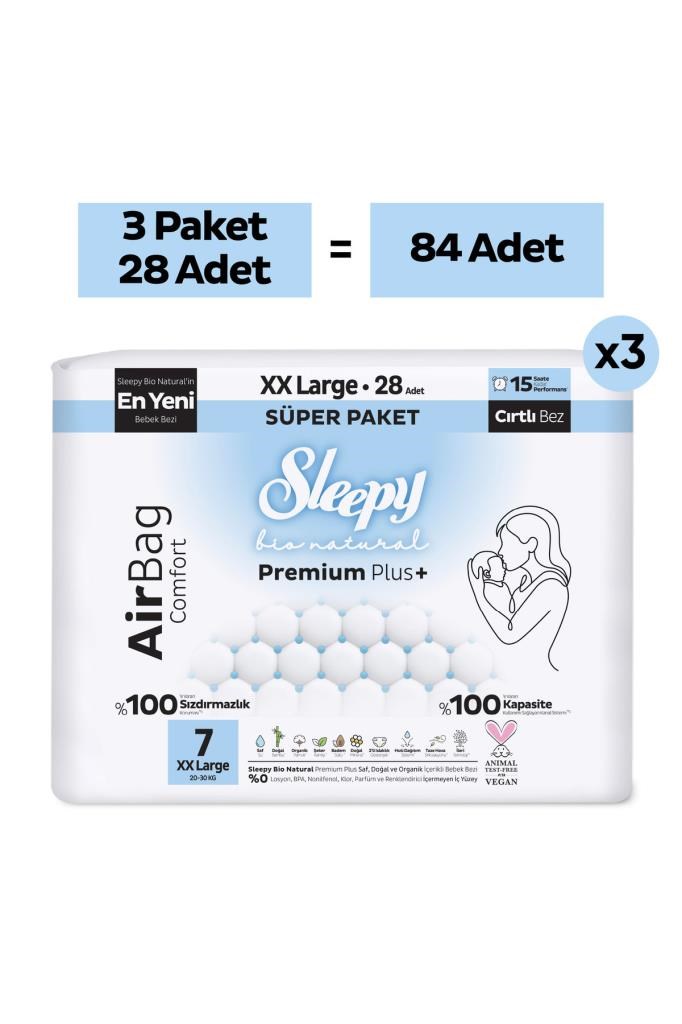 Sleepy Bio Natural Premium Plus Airbag Comfort Mega Paket Bebek Bezi 7 Numara Xxlarge 84 Adet
