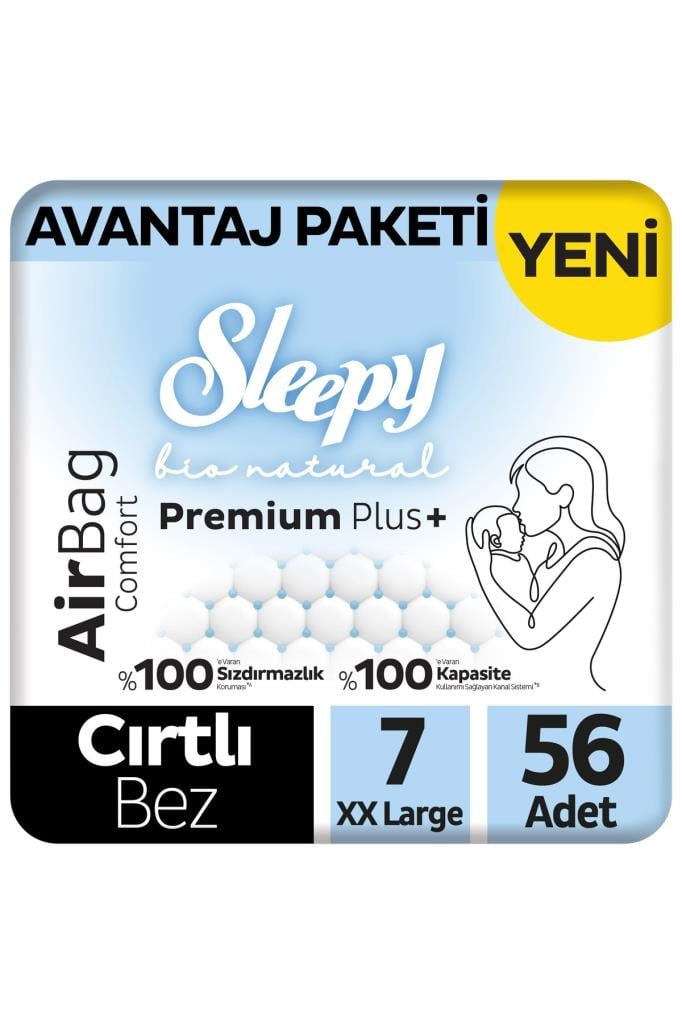 Sleepy Bio Natural Premium Plus Airbag Comfort Avantaj Paketi Bebek Bezi 7 Numara Xxlarge 56 Adet