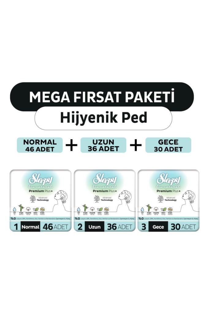 Sleepy Bio Natural Premium Plus Hijyenik Ped Mega Fırsat Paketi 112 Adet