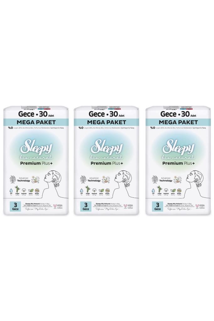 Sleepy Bio Natural Premium Plus Hijyenik Ped Mega Paket Gece 30X3 (90 Adet)