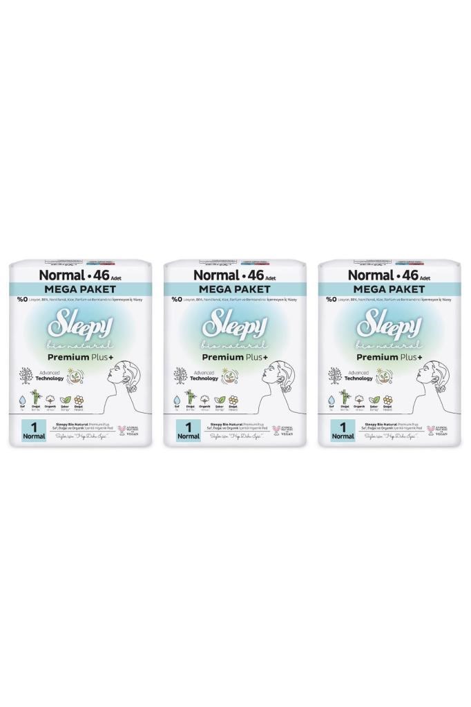 Sleepy Bio Natural Premium Plus Hijyenik Ped Mega Paket Normal 46X3 (138 Adet)