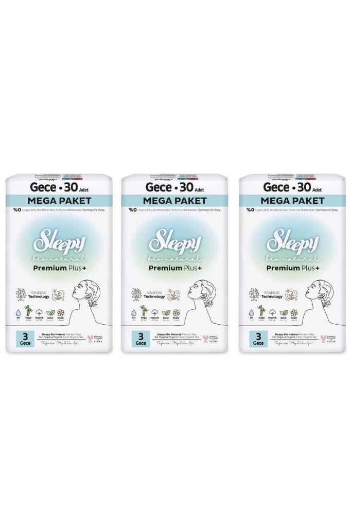 Sleepy Bio Natural Premium Plus Hijyenik Ped Mega Paket Gece 30X3 (90 Adet)