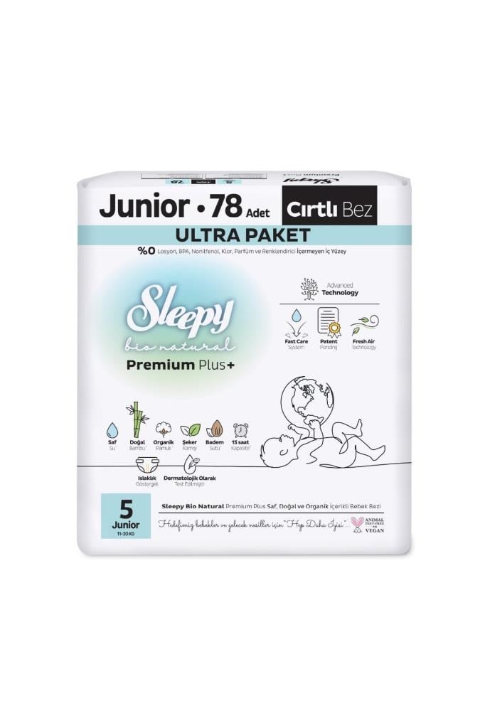 Sleepy Bio Natural Premium Plus Ultra Paket Bebek Bezi 5 Numara Junior 78 Adet