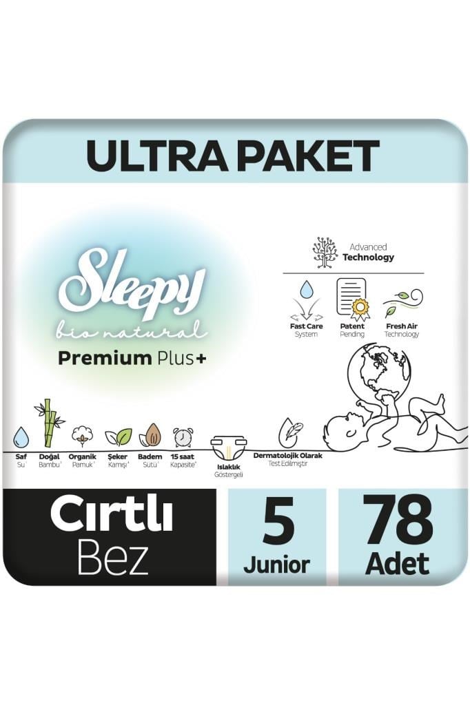 Sleepy Bio Natural Premium Plus Ultra Paket Bebek Bezi 5 Numara Junior 78 Adet