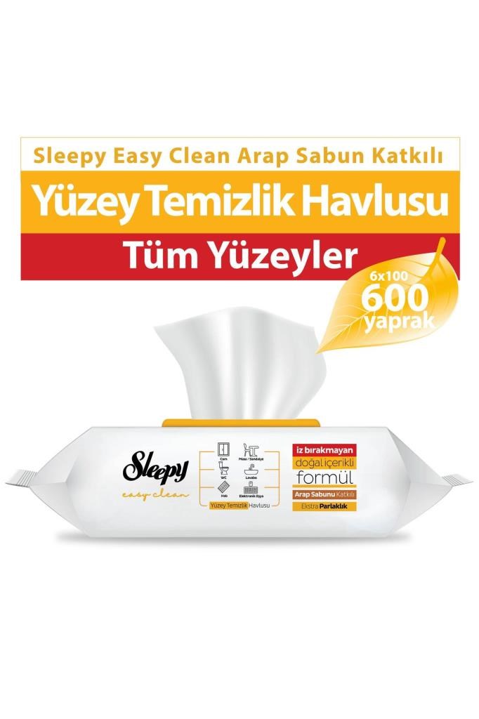 Sleepy Easy Clean Arap Sabunu Katkılı Yüzey Temizlik Havlusu&mendili 6x100 (600 YAPRAK)