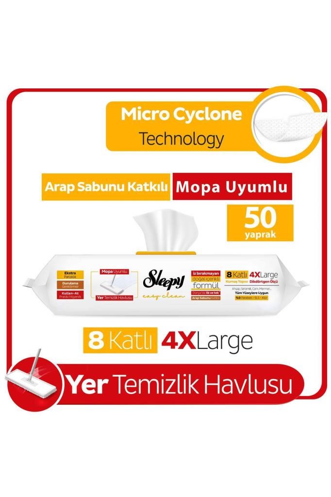 Sleepy Easy Clean Arap Sabunu Katkılı Mopa Uyumlu Yer Temizlik Havlusu&Mendili 50 Yaprak