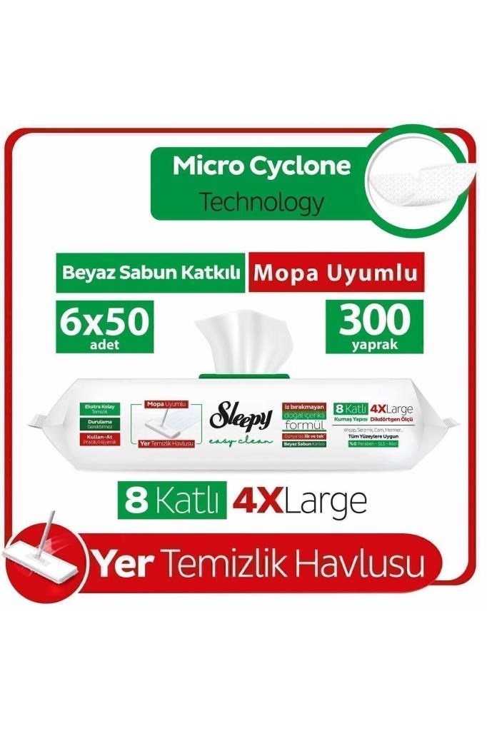Sleepy Easy Clean Beyaz Sabun Katkılı Mopa Uyumlu Yer Temizlik Havlusu&mendili 6x50 (300 YAPRAK)