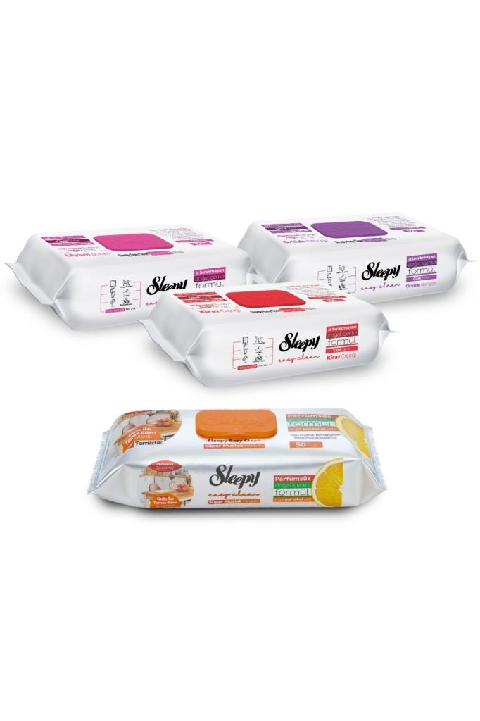 Sleepy Easy Clean Çiçek Serisi&Portakal Yağlı Süper Mutfak Yüzey Temizlik Havlusu&Mendili(3x100+50)