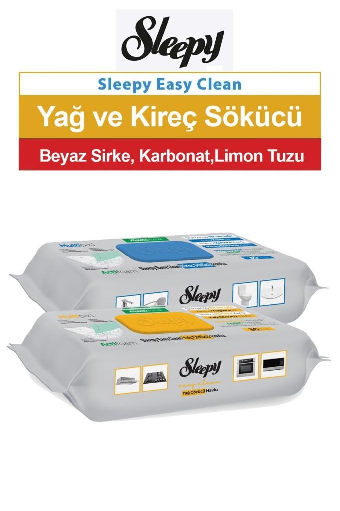 Sleepy Easy Clean Süper Yağ Çözücü&kireç Sökücü Yüzey Temizlik Havlusu&mendili 2x30 (60 YAPRAK)