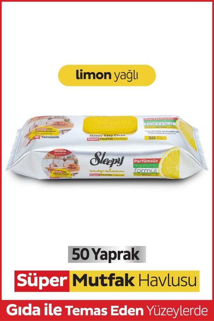 Sleepy Easy Clean Süper Yüzey Temizlik Mutfak Havlusu&Mendili Limon Yağlı 50 Yaprak