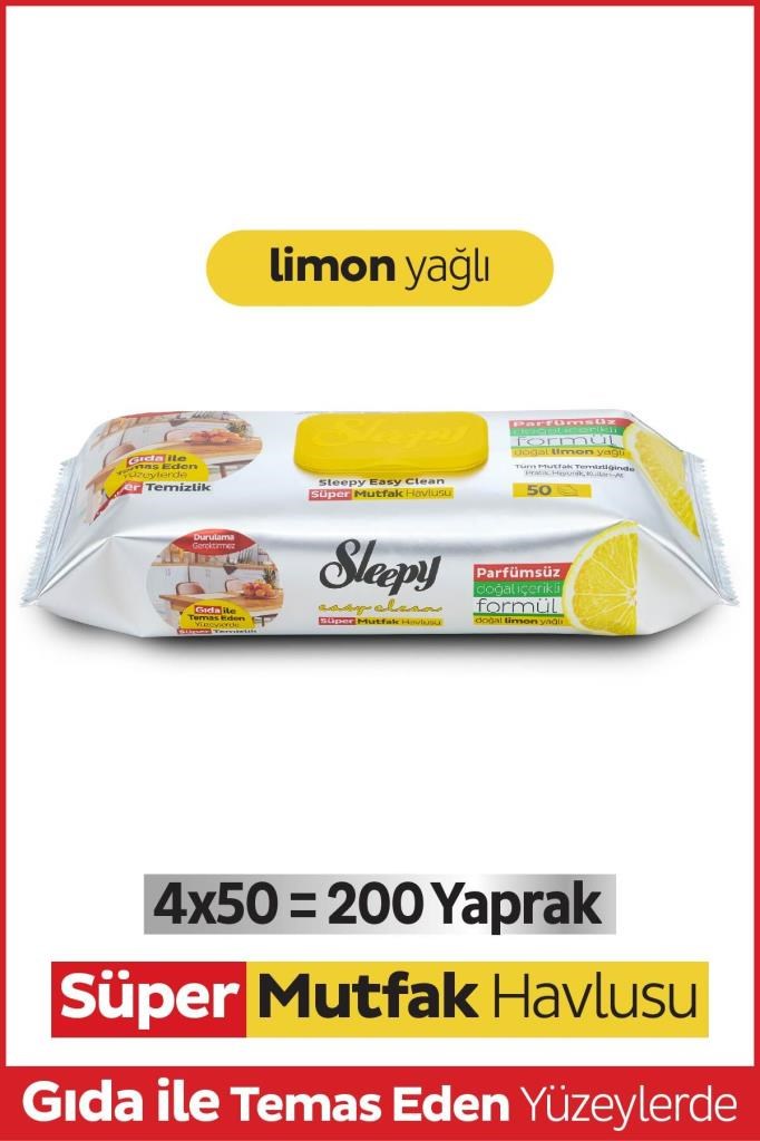 Sleepy Easy Clean Süper Yüzey Temizlik Mutfak Havlusu&mendili Limon Yağlı 4x50 (200 YAPRAK)