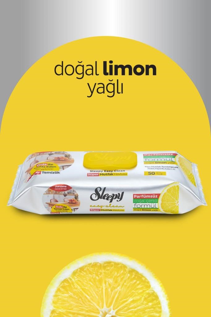 Sleepy Easy Clean Süper Yüzey Temizlik Mutfak Havlusu&Mendili Limon Yağlı 50 Yaprak