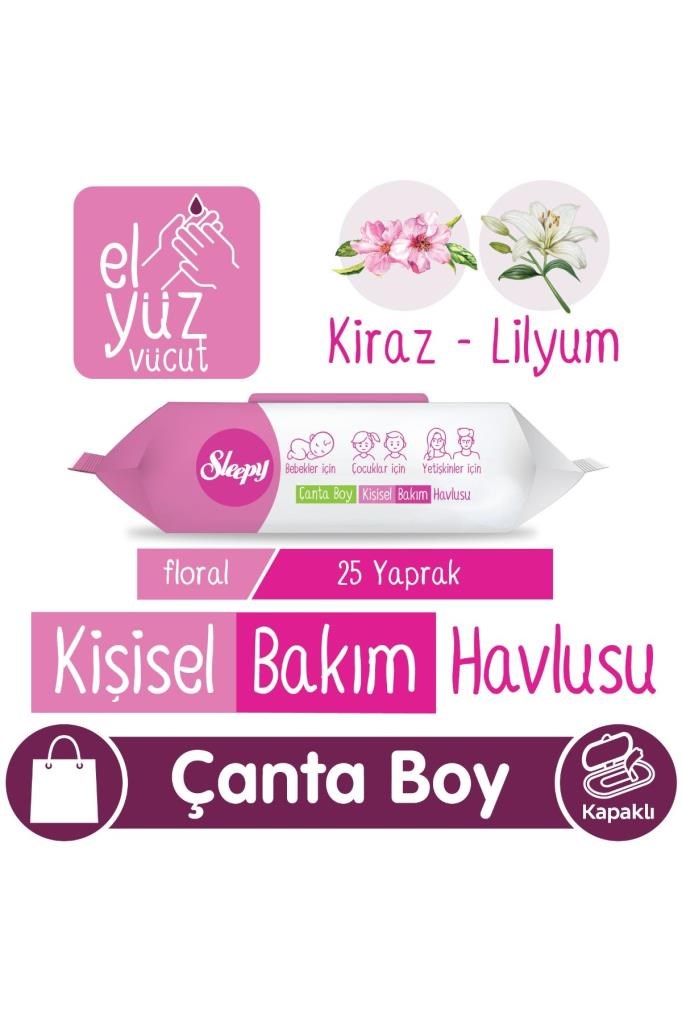 Sleepy Floral Kişisel Bakım Havlusu Çanta Boy 25 Yaprak