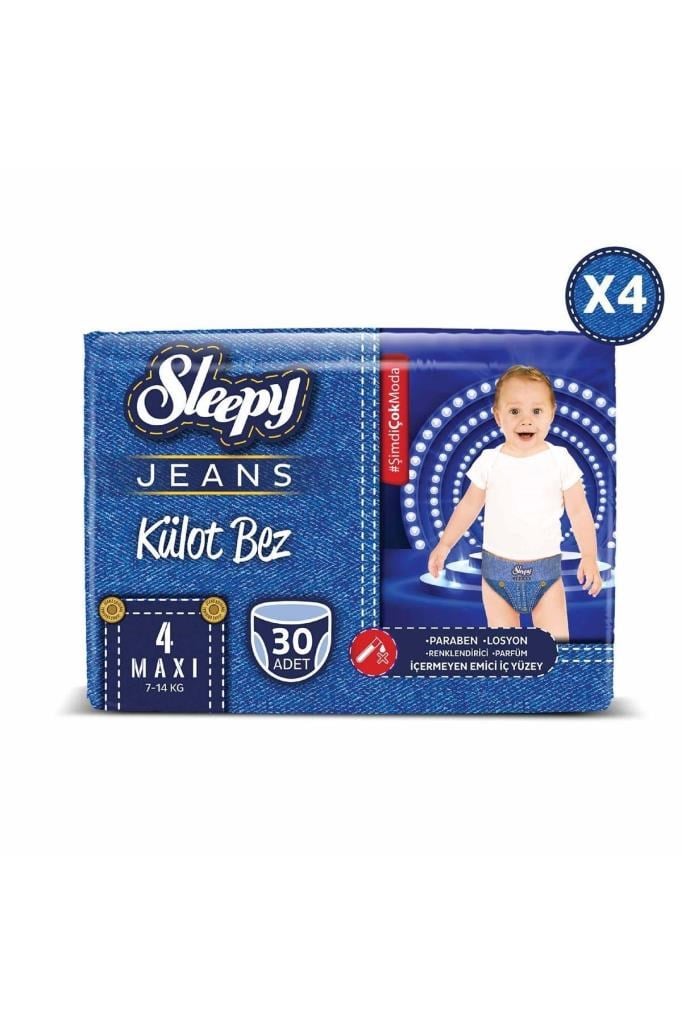 Sleepy Jeans Külot Bez 4 Beden Maxi 4lü Jumbo 120 Adet (7-14 KG)
