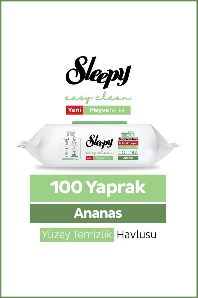 Sleepy Meyve Serisi Yüzey Temizlik Havlusu Mendili Ananas 100 Yaprak