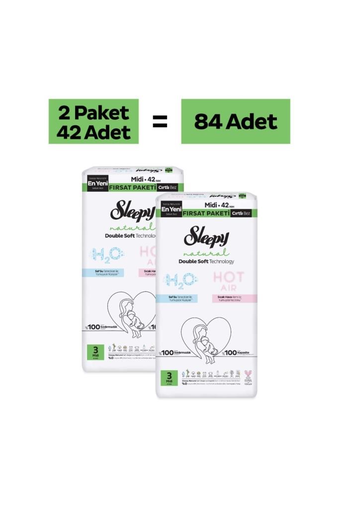 Sleepy Natural Double Soft Fırsat Paketi Bebek Bezi 3 Numara Midi 84 Adet