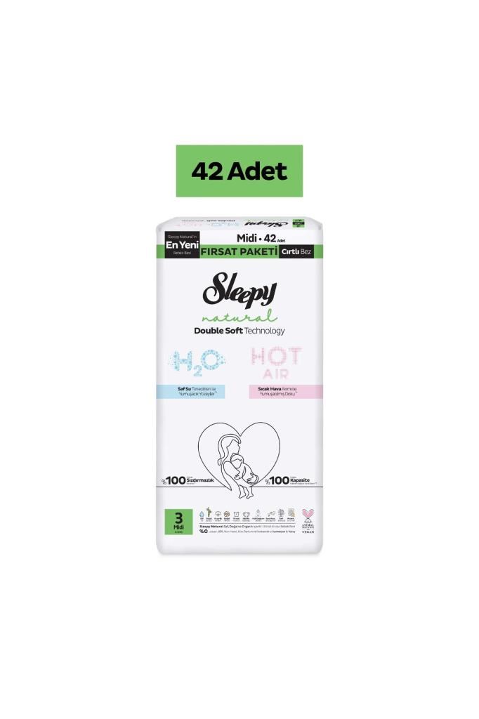 Sleepy Natural Double Soft Fırsat Paketi Bebek Bezi 3 Numara Midi 42 Adet