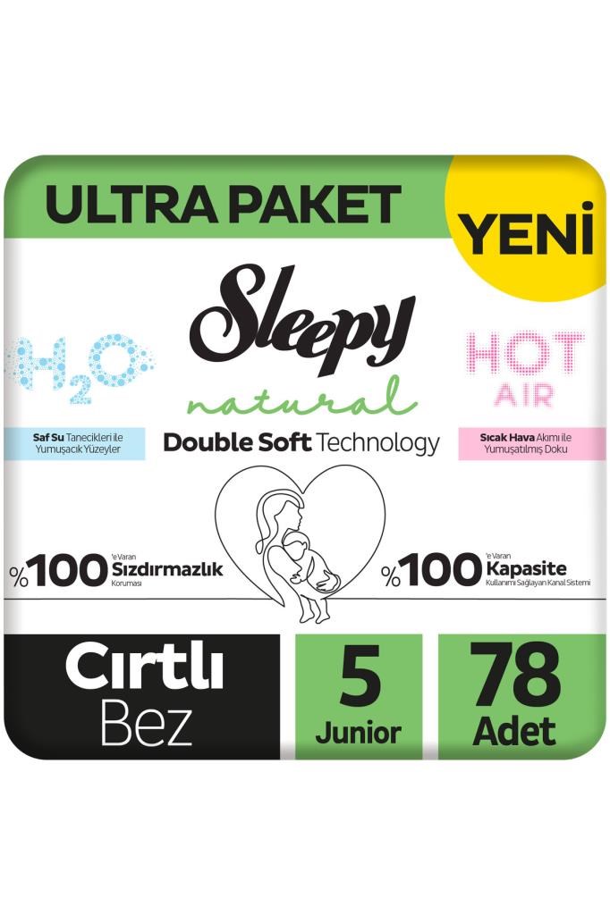 Sleepy Natural Double Soft Ultra Paket Bebek Bezi 5 Numara Junior 78 Adet